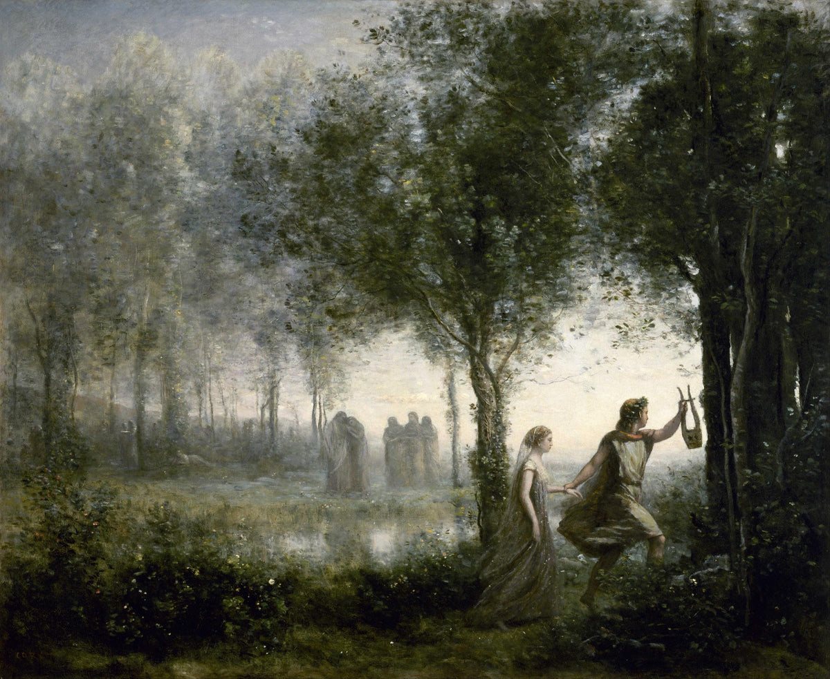 Corot Oil Painting Reproduction, Orpheus Leading Eurydice, Mythological Wall Art | BoselliArt hand-painted oil painting