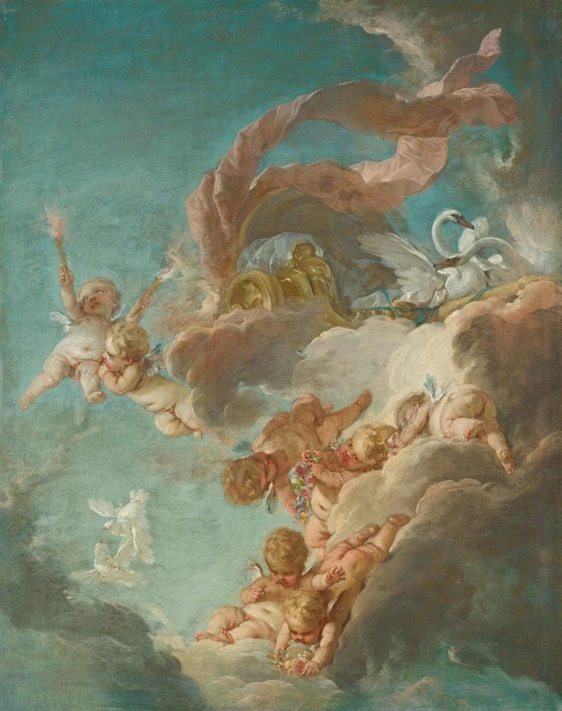 Hand-Painted "The Chariot of Venus" Oil Painting Reproduction, Rococo Wall Art | BoselliArt hand-painted oil painting