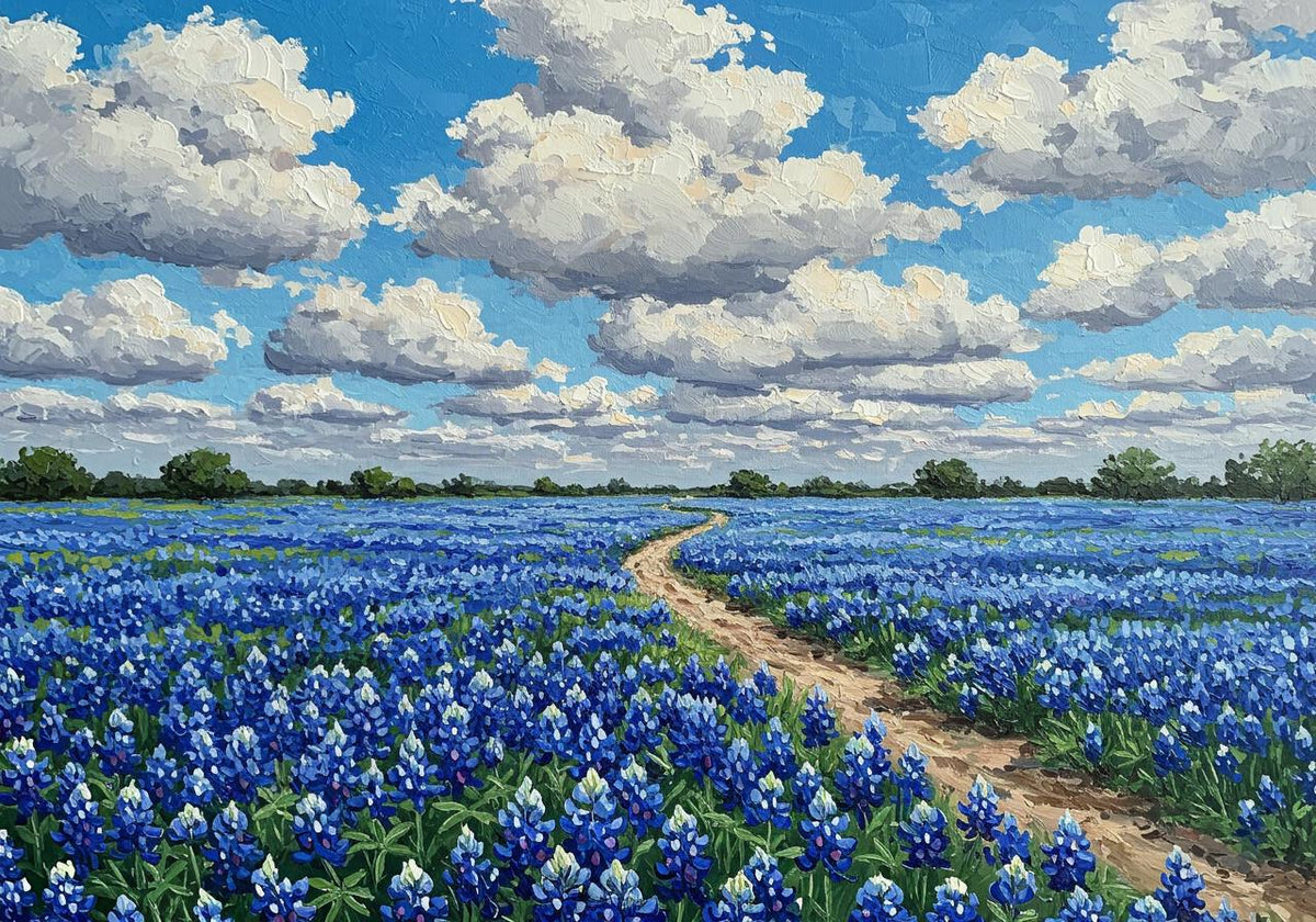 Original Bluebonnet Oil Painting, Texas Wildflower Field Landscape | BoselliArt hand-painted oil painting