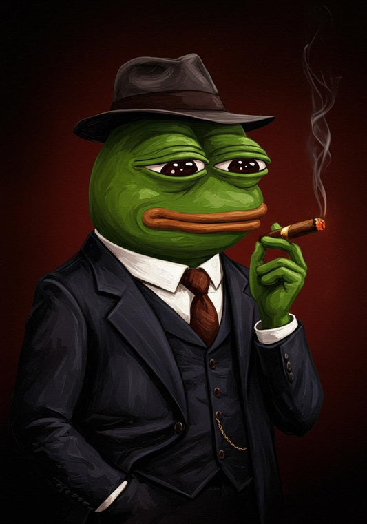 Pepe the Frog Oil Painting, Crypto Meme Art, Gentleman Portrait | BoselliArt hand-painted oil painting