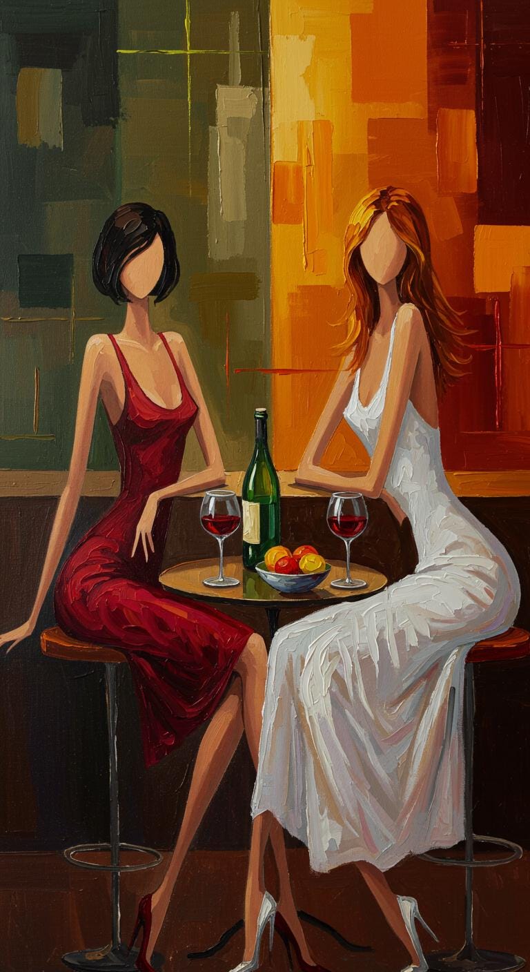 Abstract Women Oil Painting, Wine and Friendship Art, Contemporary Home Decor | BoselliArt hand-painted oil painting