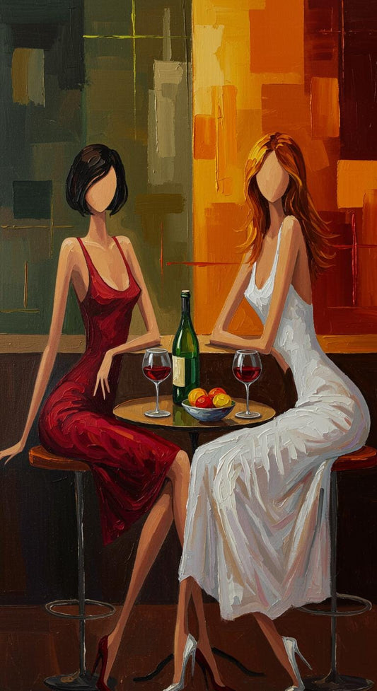 Abstract Women Oil Painting, Wine and Friendship Art, Contemporary Home Decor | BoselliArt hand-painted oil painting