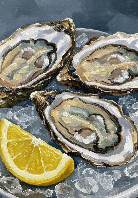 Original Oyster Oil Painting on Canvas, Coastal Kitchen Wall Art | BoselliArt hand-painted oil painting