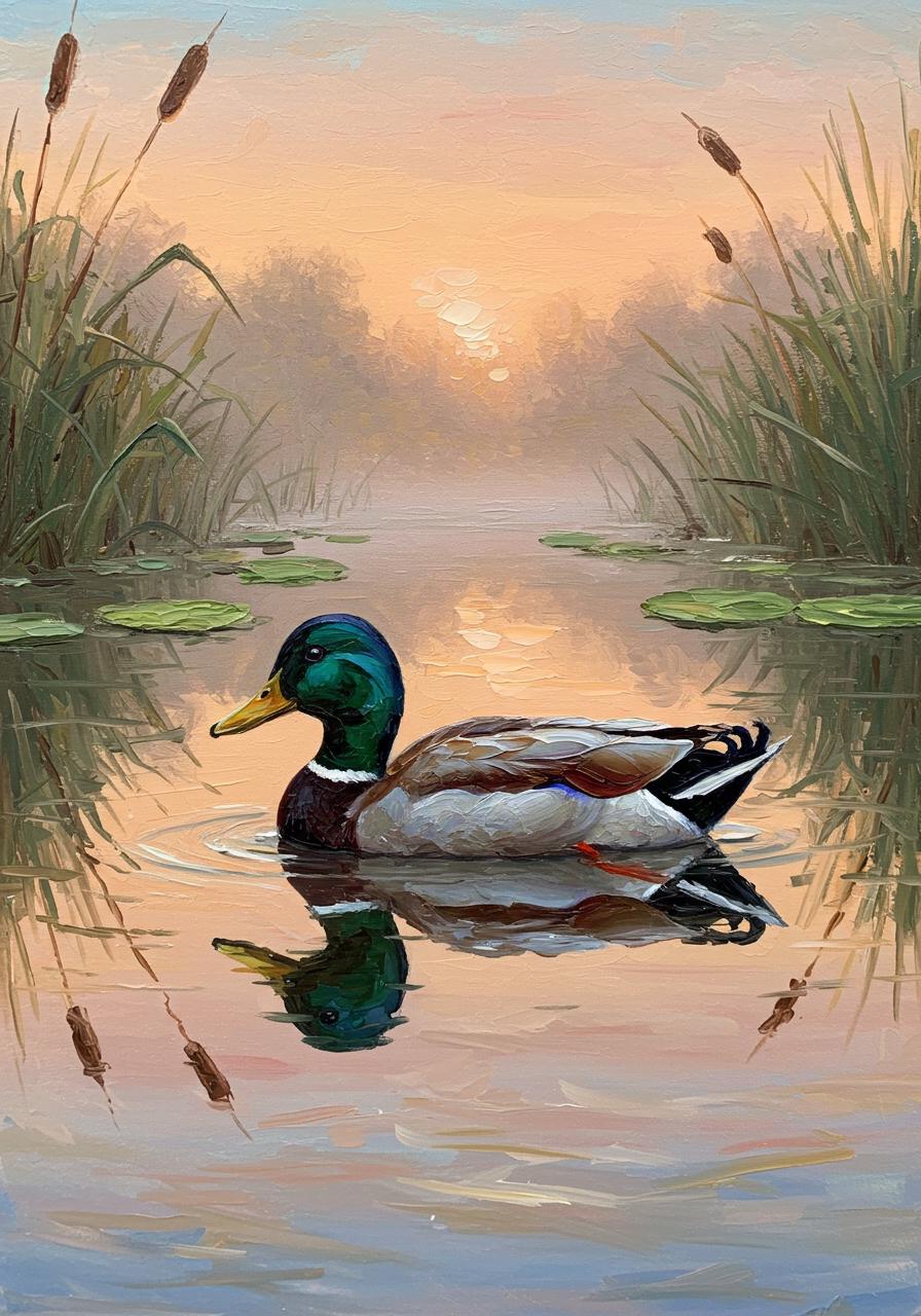 Original Mallard Duck Oil Painting on Canvas, Wildlife Wall Art | BoselliArt hand-painted oil painting