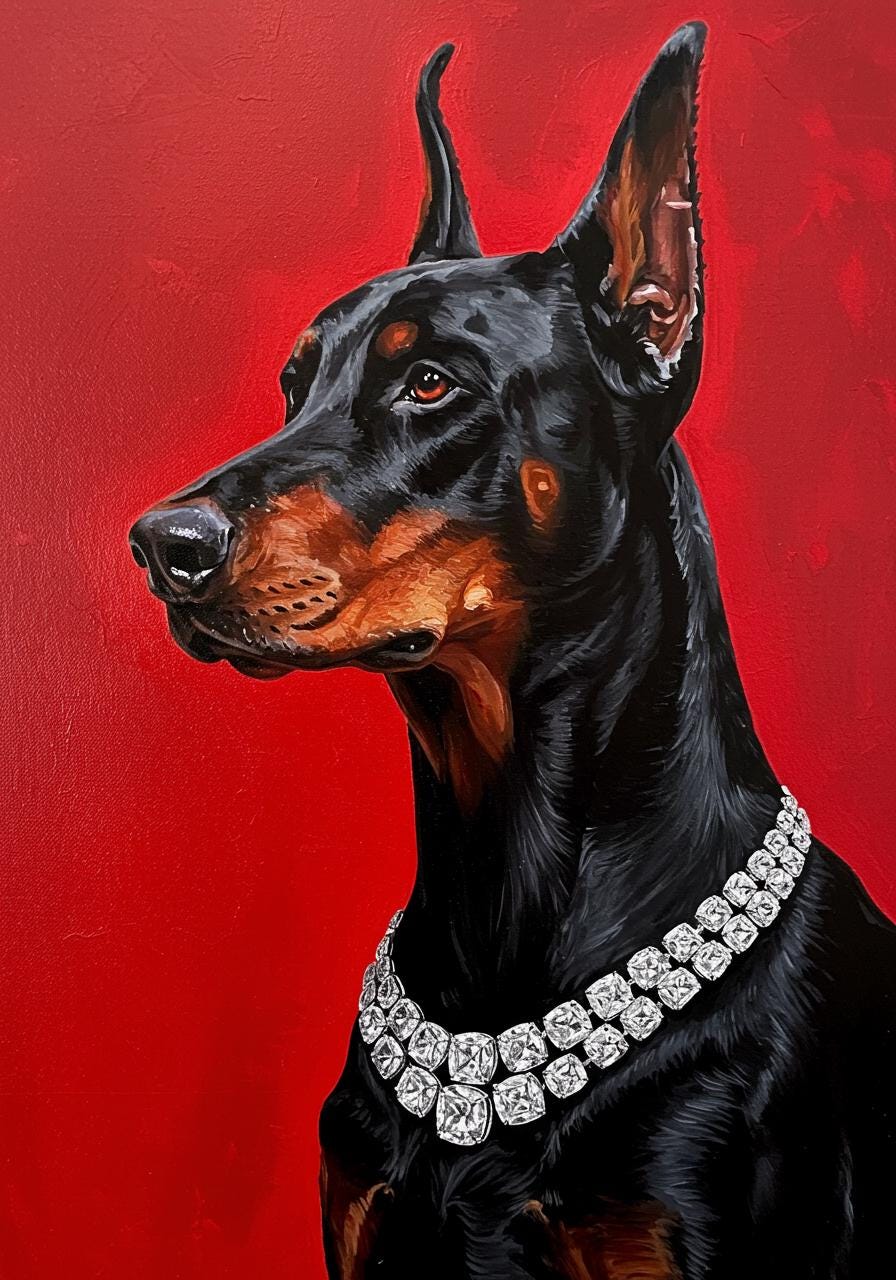 Original Doberman Oil Painting on Canvas, Dog Portrait Wall Art | BoselliArt hand-painted oil painting