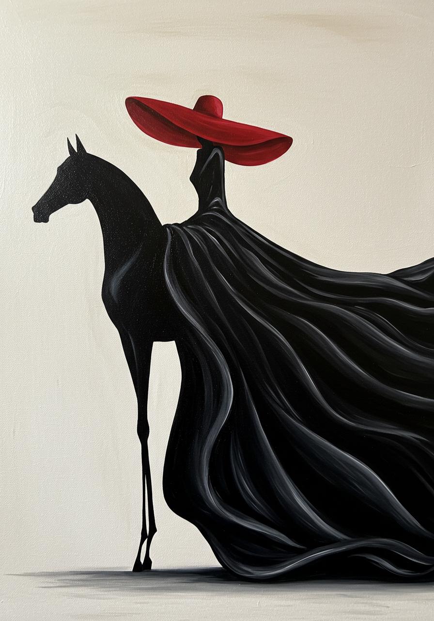 Equestrian Horse Painting, Woman in Red Hat, Original Oil on Canvas | BoselliArt hand-painted oil painting