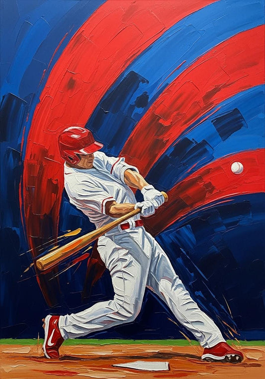 Hand-Painted Baseball Player Oil Painting, Modern Sports Wall Art | BoselliArt hand-painted oil painting