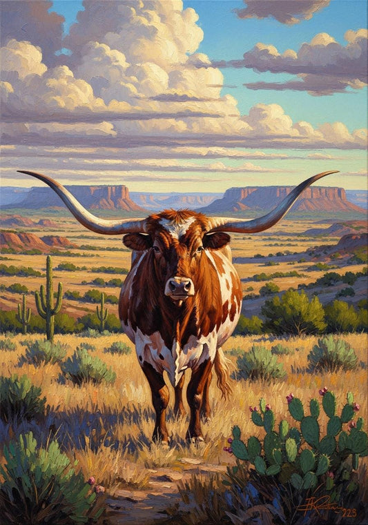 Texas Longhorn Oil Painting, Western Ranch Wall Art | BoselliArt hand-painted oil painting