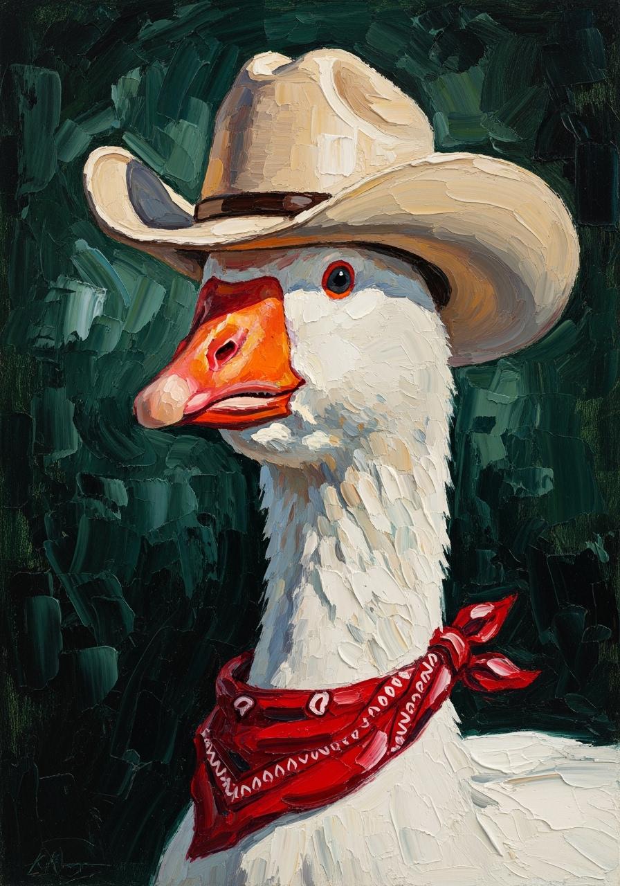 Cowboy Goose Oil Painting, Funny Western Farmhouse Art | BoselliArt hand-painted oil painting
