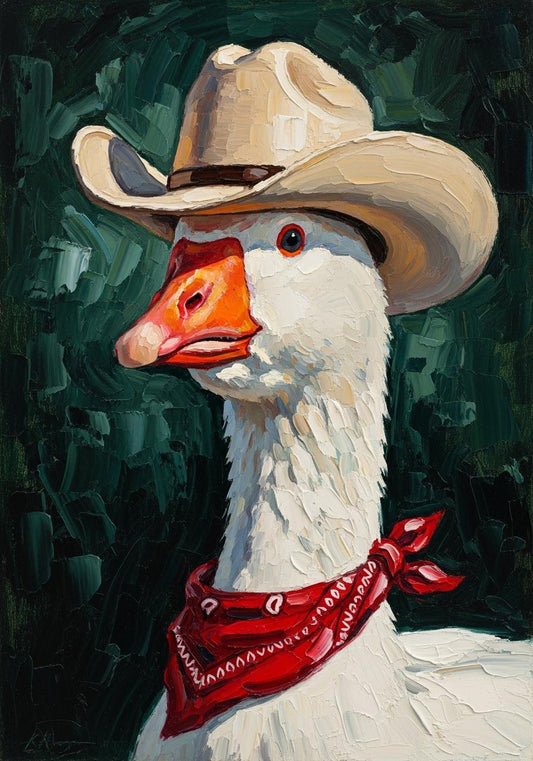 Cowboy Goose Oil Painting, Funny Western Farmhouse Art | BoselliArt hand-painted oil painting