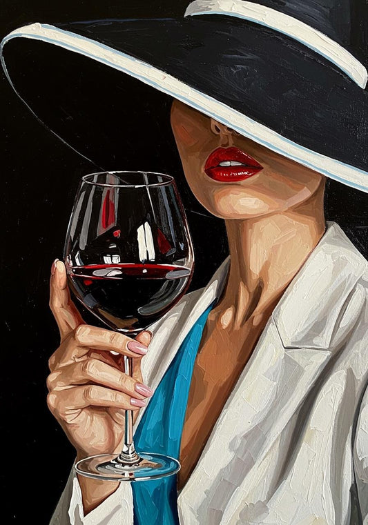 Elegant Woman with Wine, Original Oil Painting on Canvas, Modern Home Decor | BoselliArt hand-painted oil painting
