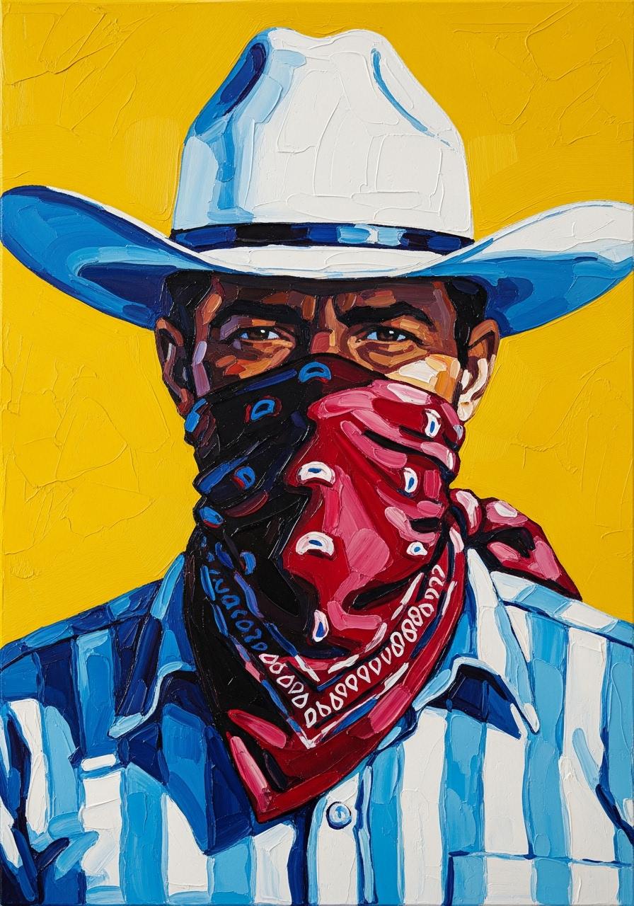Handmade Cowboy Bandana Oil Painting, Western Pop Art | BoselliArt hand-painted oil painting
