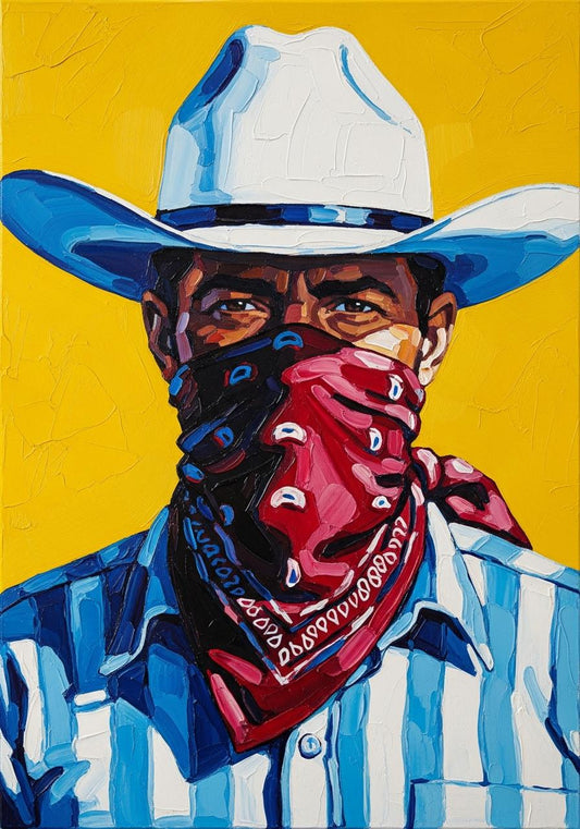 Handmade Cowboy Bandana Oil Painting, Western Pop Art | BoselliArt hand-painted oil painting