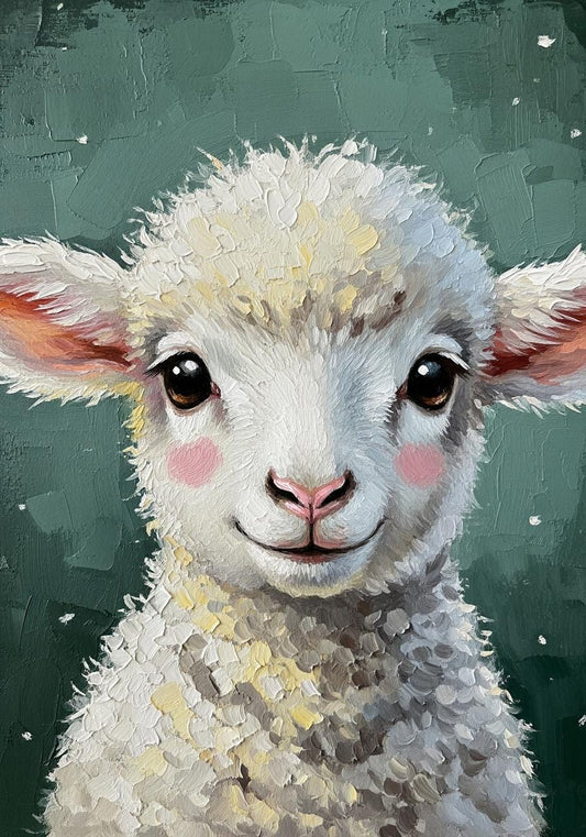 Hand-painted Lamb Oil Painting, Whimsical Nursery Wall Art | BoselliArt hand-painted oil painting