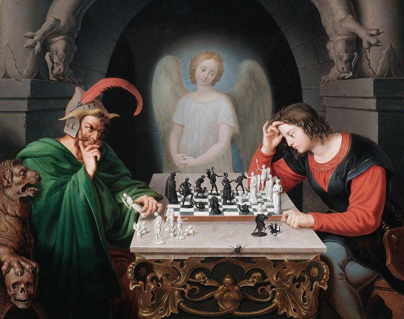 Hand Painted Chess Players Oil Painting Reproduction, Vintage Canvas Wall Art | BoselliArt hand-painted oil painting