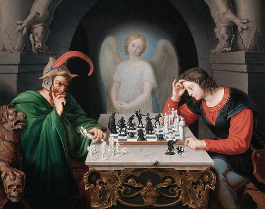 Hand Painted Chess Players Oil Painting Reproduction, Vintage Canvas Wall Art | BoselliArt hand-painted oil painting