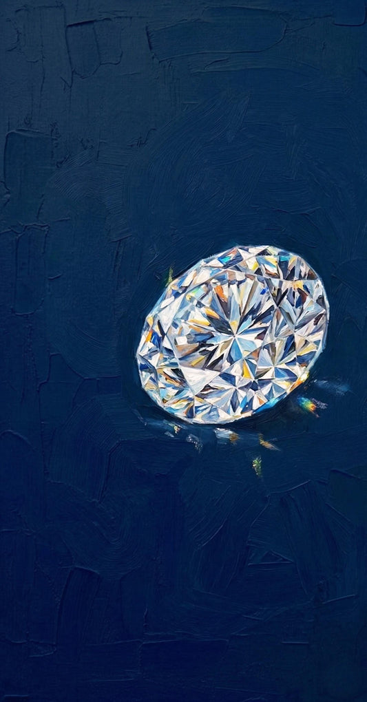 Original Diamond Oil Painting, Hand-Painted Gemstone Canvas Art, Navy Blue Impasto Wall Decor | BoselliArt hand-painted oil p