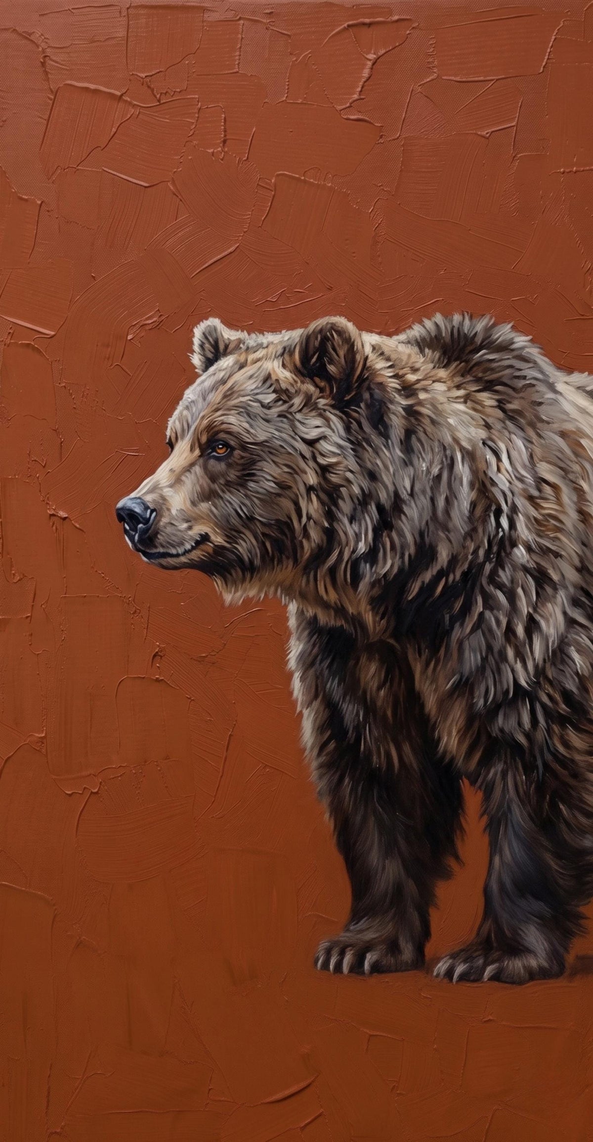 Original Bear Oil Painting, Textured Terracotta Canvas, Hand Painted Wildlife Wall Art | BoselliArt hand-painted oil painting