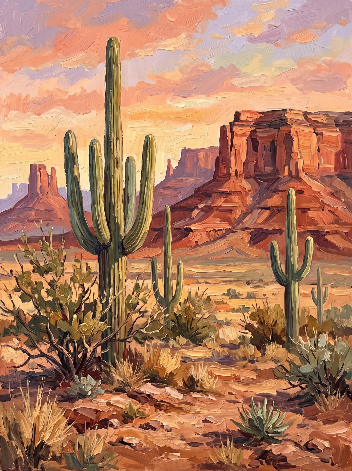 Original Southwest Wall Art, Desert Cactus Oil Painting Canvas | BoselliArt hand-painted oil painting