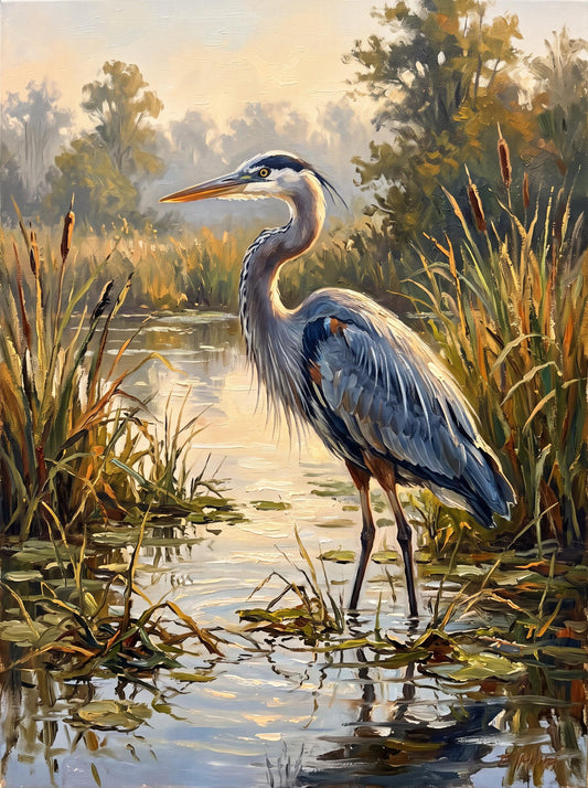 Original Blue Heron Oil Painting, Hand Painted Bird Wall Art | BoselliArt hand-painted oil painting
