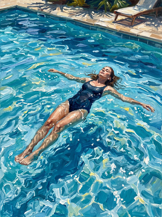 Original Swimmer Oil Painting, Swimming Pool Canvas Wall Art | BoselliArt hand-painted oil painting