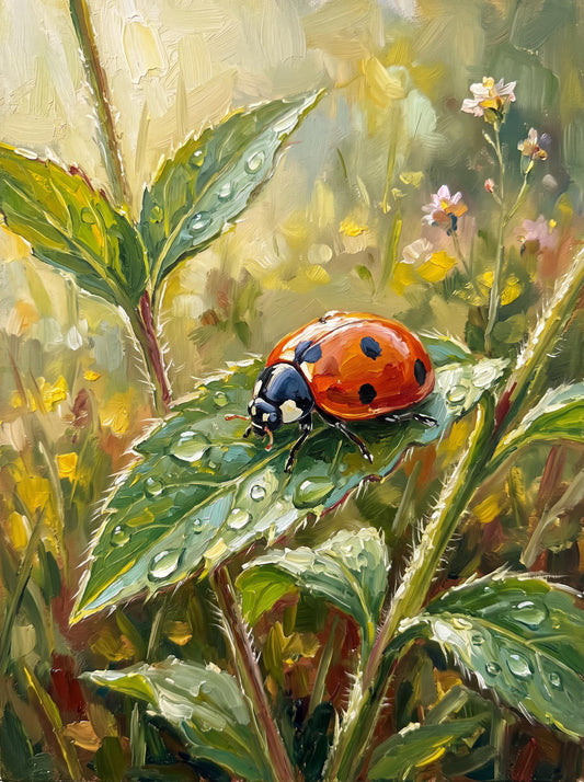 Original Ladybug Oil Painting, Botanical Canvas Wall Art | BoselliArt hand-painted oil painting