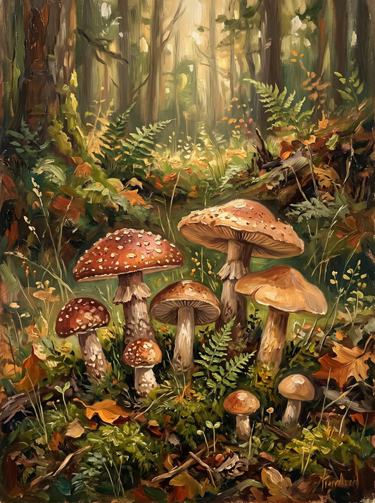 Original Mushroom Oil Painting, Cottagecore Woodland Wall Decor | BoselliArt hand-painted oil painting